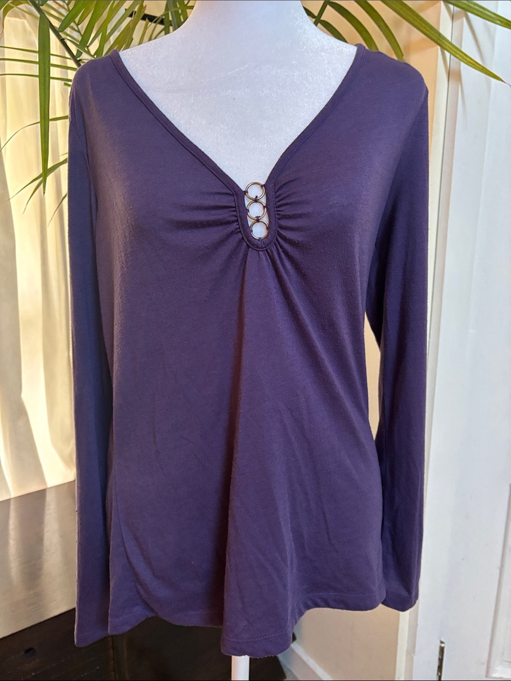 Harley-Davidson Deep Purple Long Sleeve V-Neck Top with Triple Ring Detail